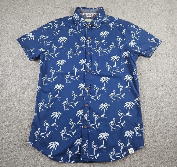 Free Planet size Small Men's Blue Flamingo Print Shirt - Picture 1 of 8